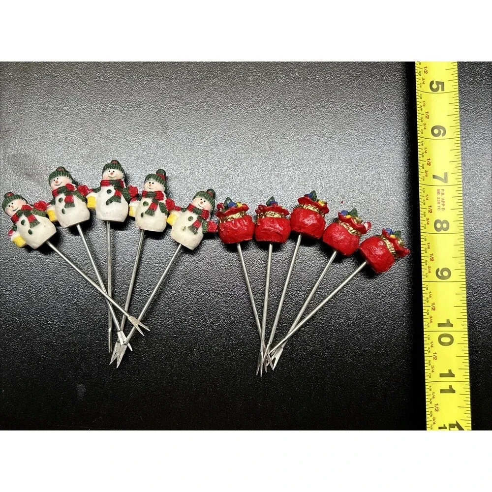 Cupcake Topper / Cocktail Pick - Snowman & Gift Sack - Set of 10